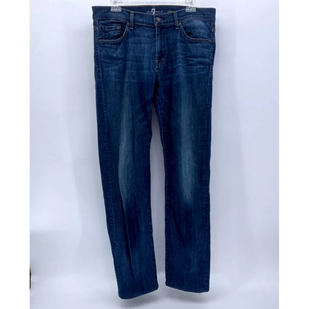7 For All Mankind Slimmy Jeans Mens 33 Blue Slim Straight Stretch Denim Indigo